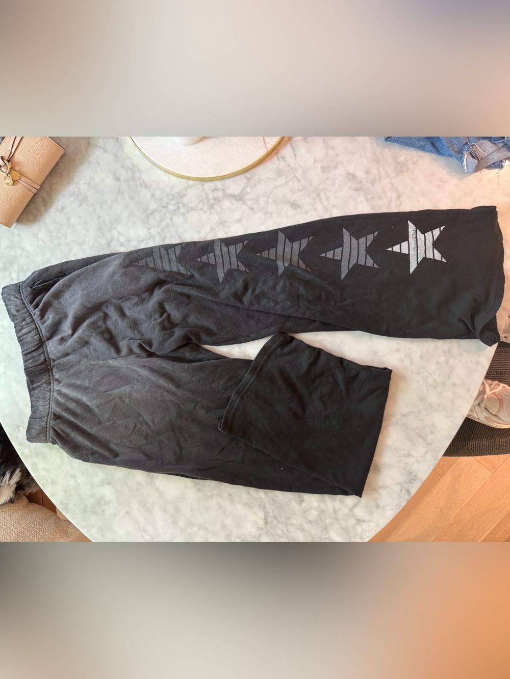 Lauren Moshi Black Star-Stripe Wide leg sweatpants